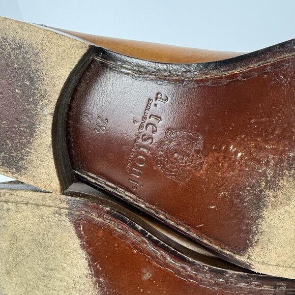 A. Testoni Italian Leather Bologna Crest Logo Mens Loafers Brown Sz 7.5 main image 9